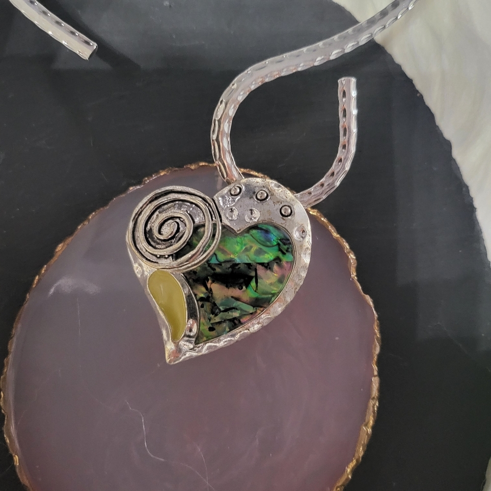 Hammered Silver Choker necklace & heart pendant